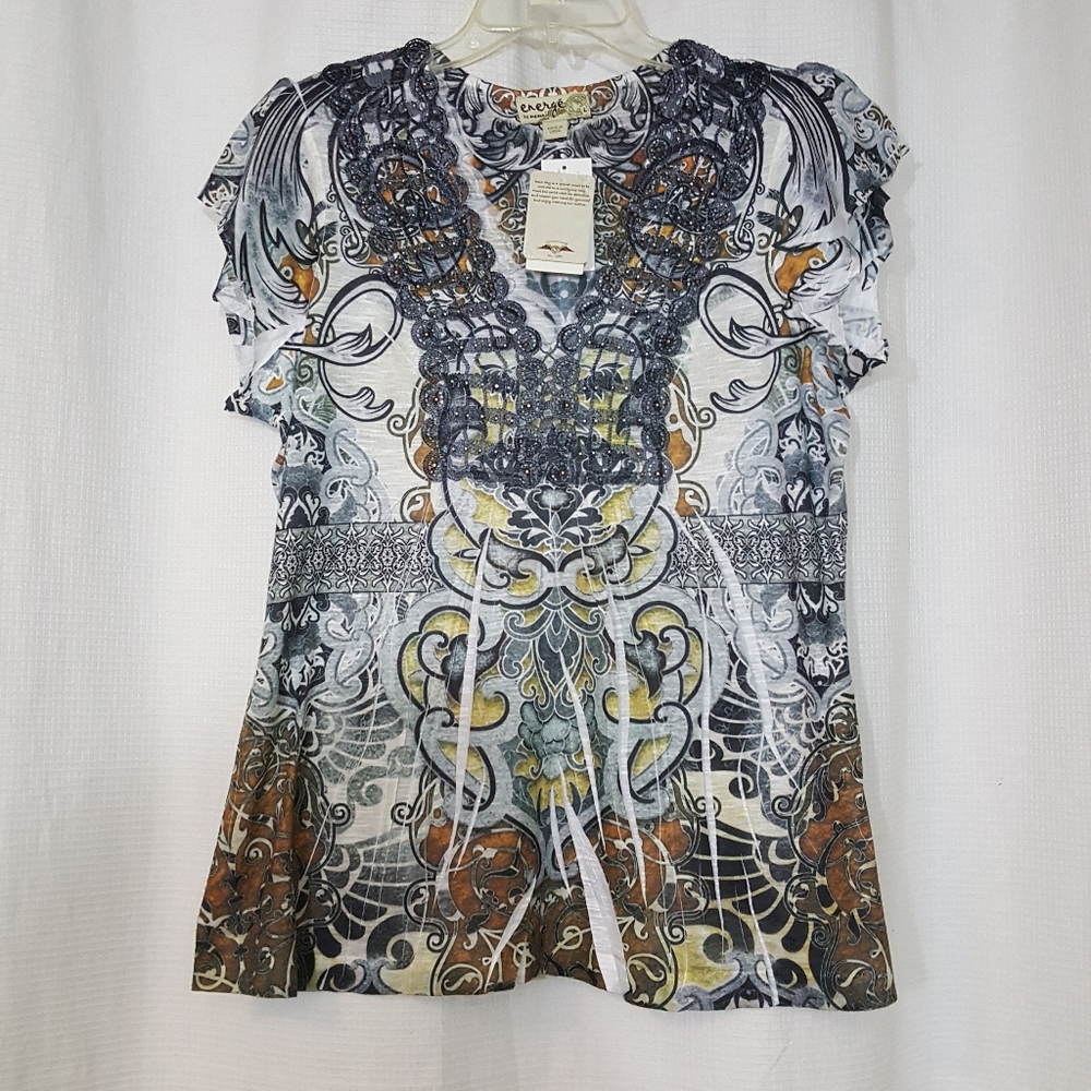 Energe by emerald boho top large..black, orange